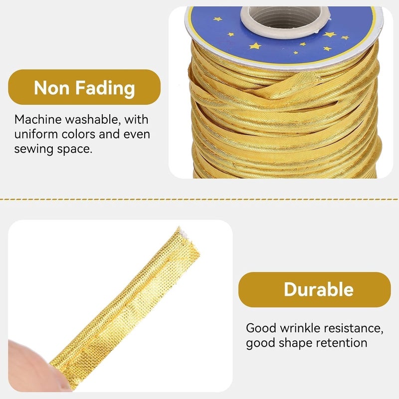 Beufee Gold Piping Trim for Sewing, Fold Bias Tape Braid Piping Bias Satin Trim Sewing Fabric for Table Cloth or Garment Refined Finishes 70 Meters(Gold) - Image 4